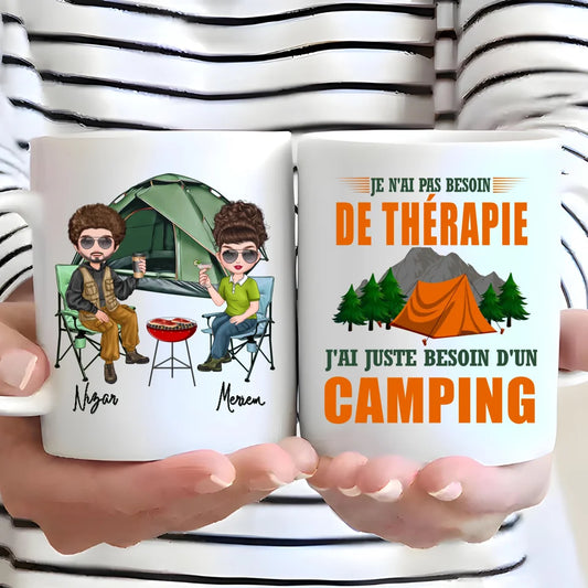 Mug Personnalisé pour Amoureux du Camping - Je N'ai Pas Besoin de Thérapie